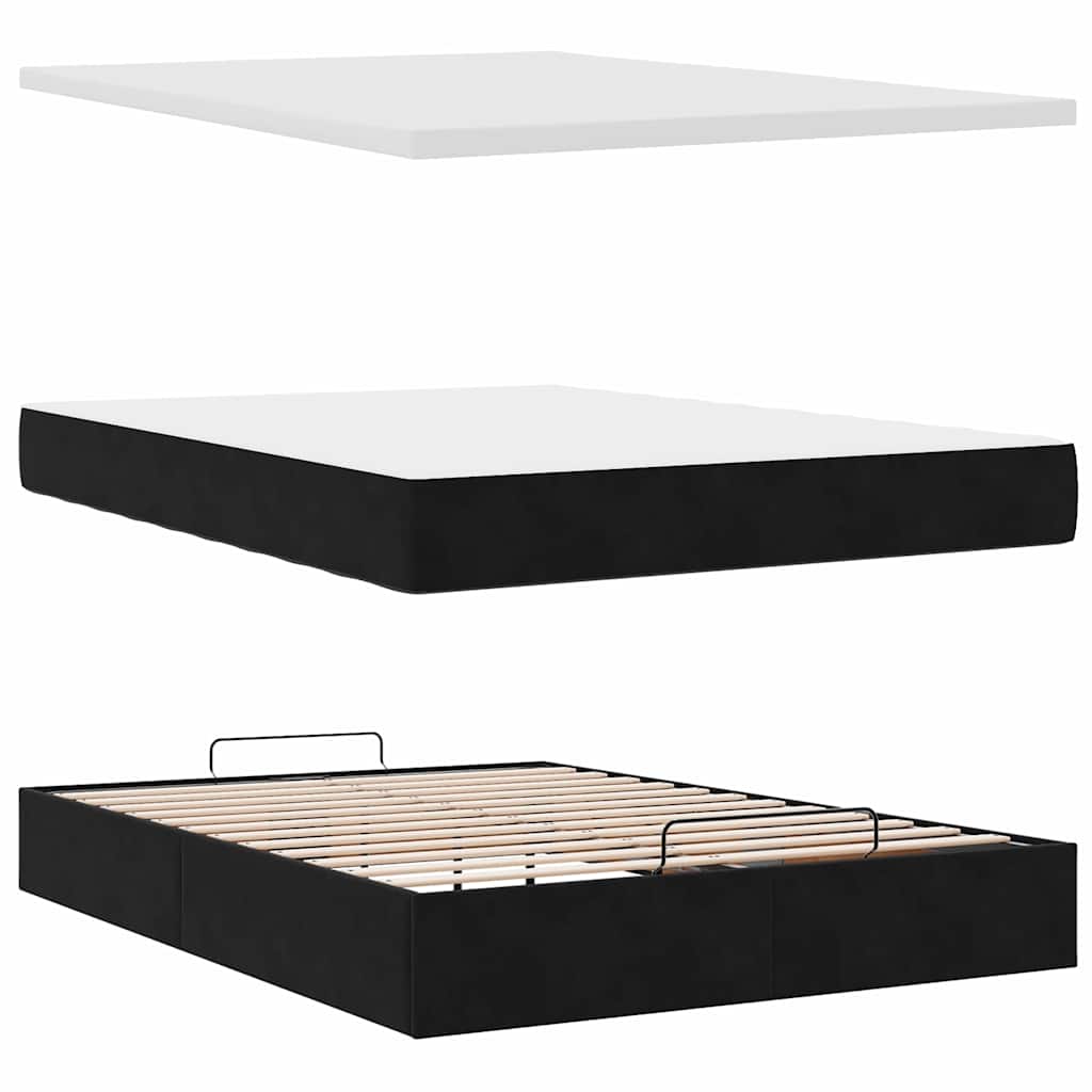 Ottoman Bed Met Matrassen 140X200Cm Fluweel 140 x 200 cm Zwart
