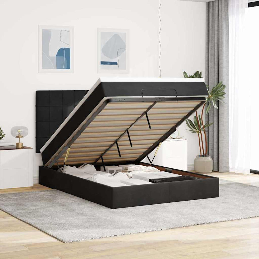 Ottoman Bed Met Matrassen 140X200Cm Fluweel 140 x 200 cm Zwart