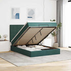 Ottoman bed with mattresses 140x200cm velvet dark green