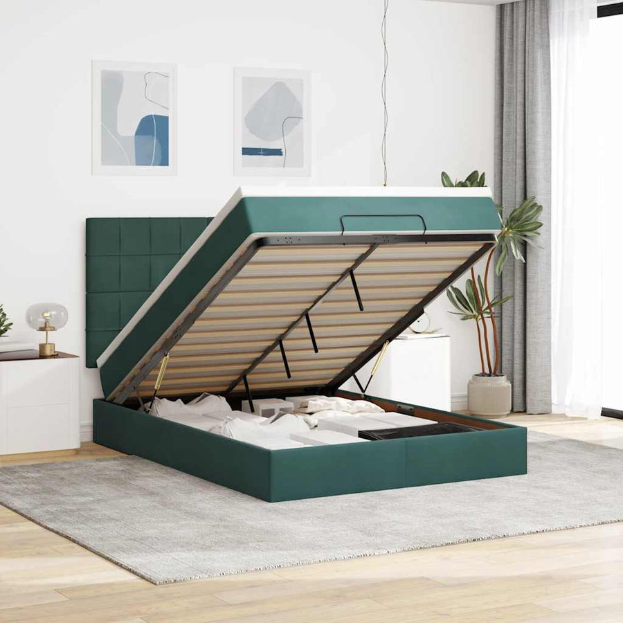 Ottoman bed met matrassen 140x200cm fluweel donkergroen
