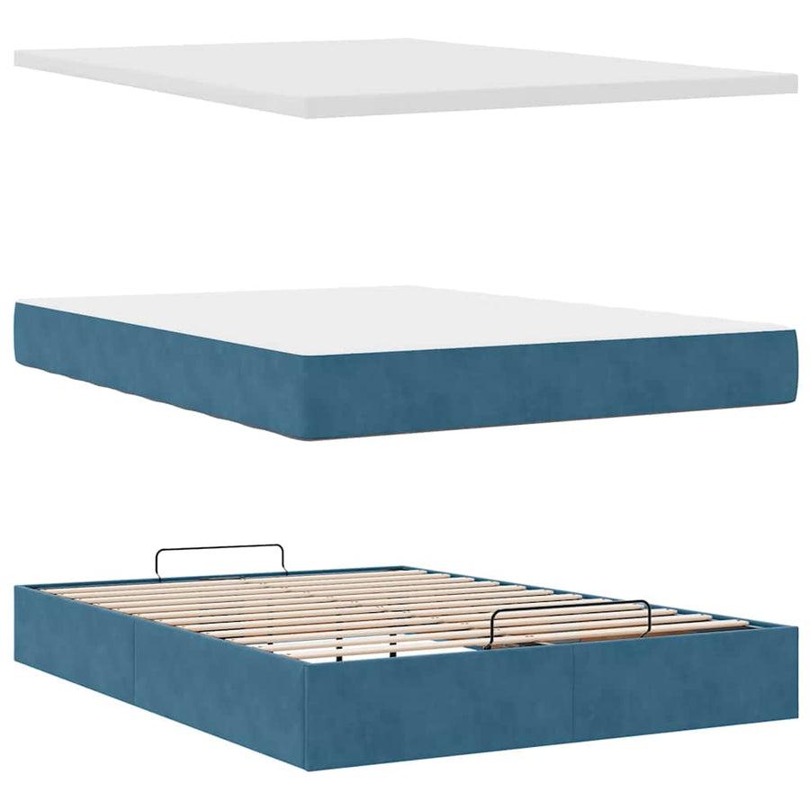 Ottoman bed met matrassen 140x200cm fluweel donkerblauw