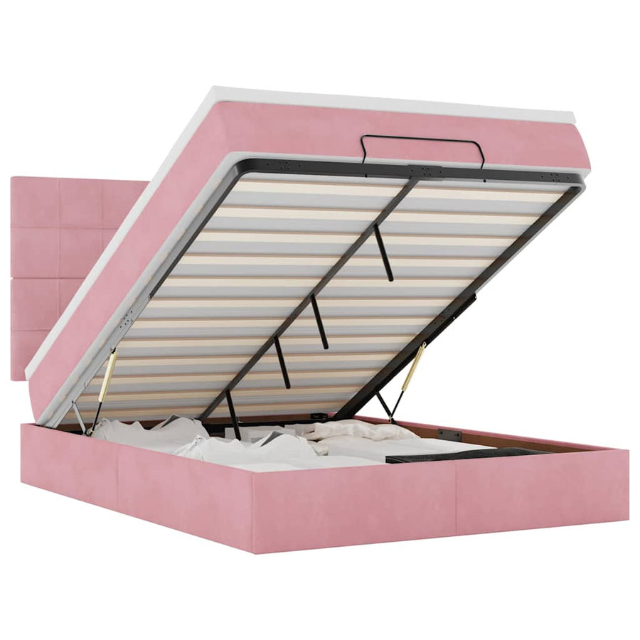 Ottoman bed met matrassen 140x200cm fluweel roze
