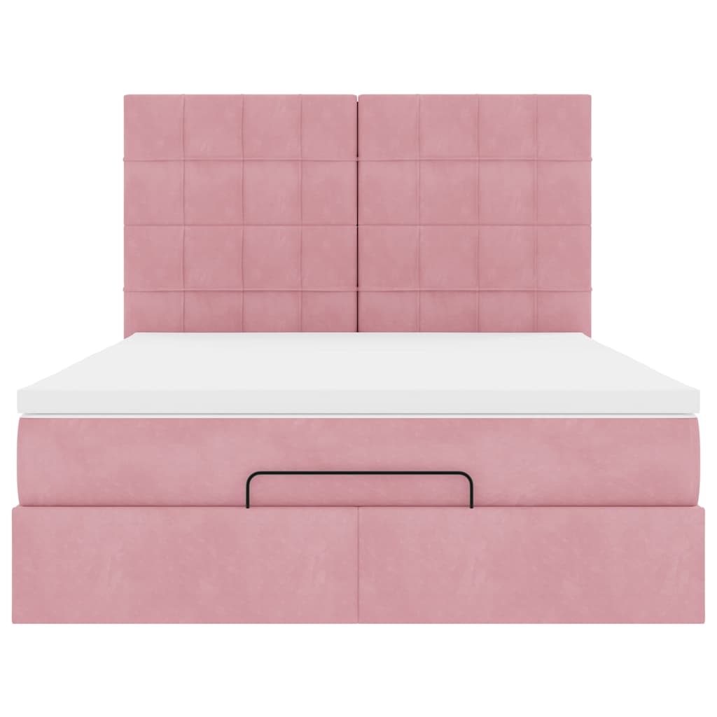 Ottoman bed met matrassen 140x200cm fluweel roze