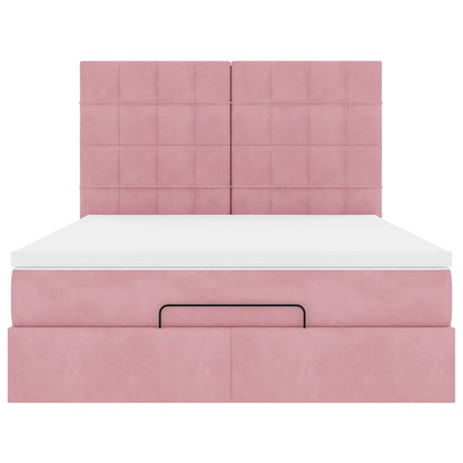 Ottoman bed met matrassen 140x200cm fluweel roze