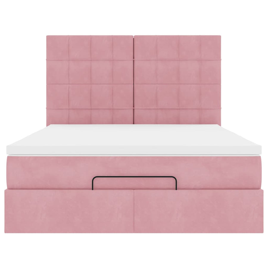 Ottoman bed met matrassen 140x200cm fluweel roze