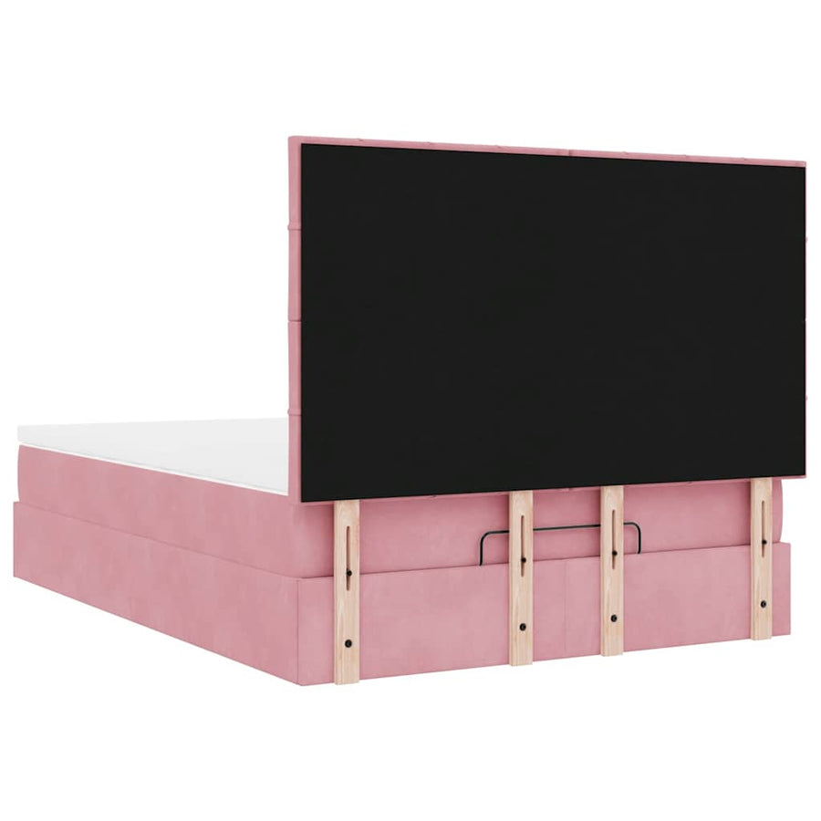 Ottoman bed met matrassen 140x200cm fluweel roze