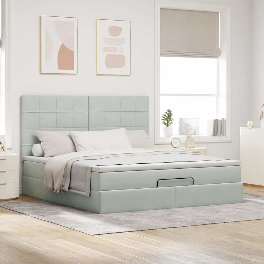 Ottoman bed met matrassen 160x200cm fluweel lichtgrijs