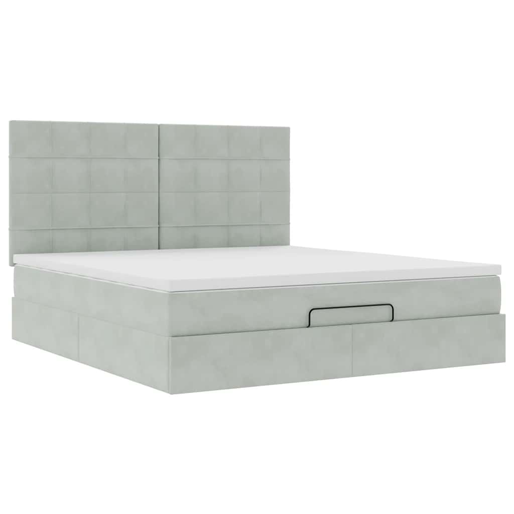 Ottoman bed met matrassen 160x200cm fluweel lichtgrijs