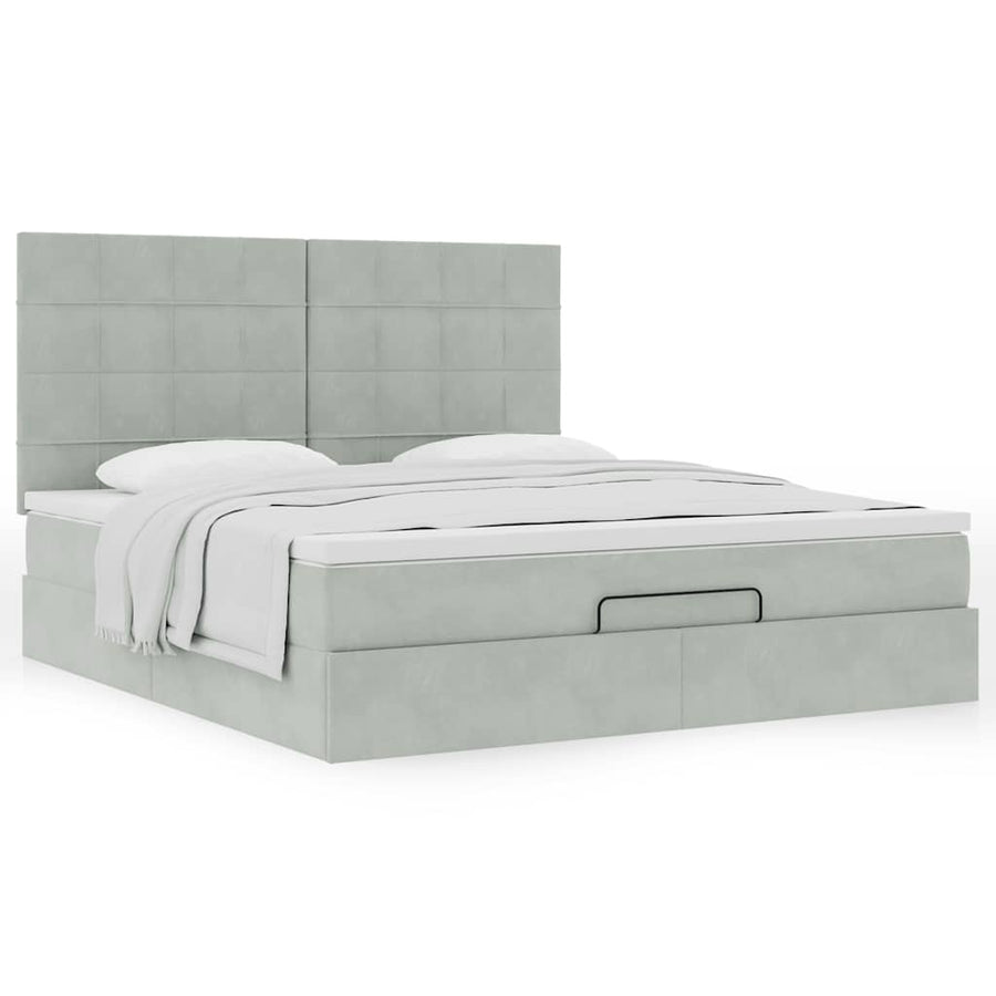 Ottoman bed met matrassen 160x200cm fluweel lichtgrijs