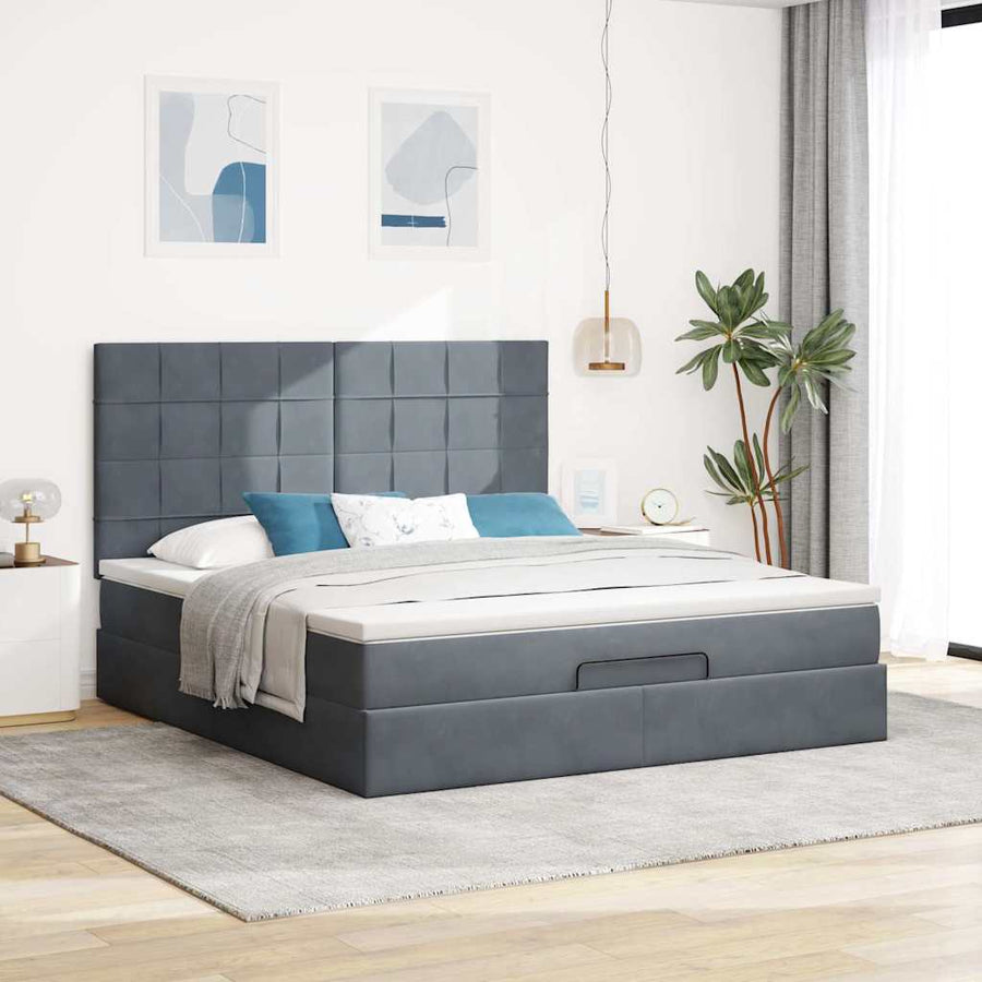 Ottoman Bed Met Matrassen 160X200Cm Fluweel 160 x 200 cm Donkergrijs