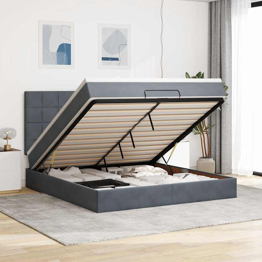 Ottoman Bed Met Matrassen 160X200Cm Fluweel 160 x 200 cm Donkergrijs
