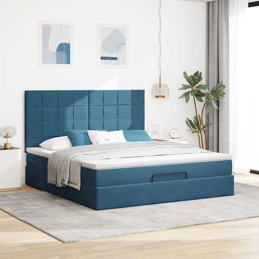 Ottoman bed met matrassen 160x200cm fluweel donkerblauw