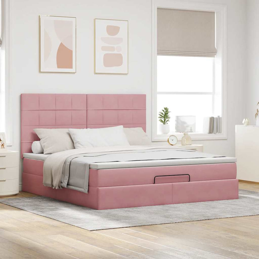 Ottoman bed met matrassen 160x200cm fluweel roze