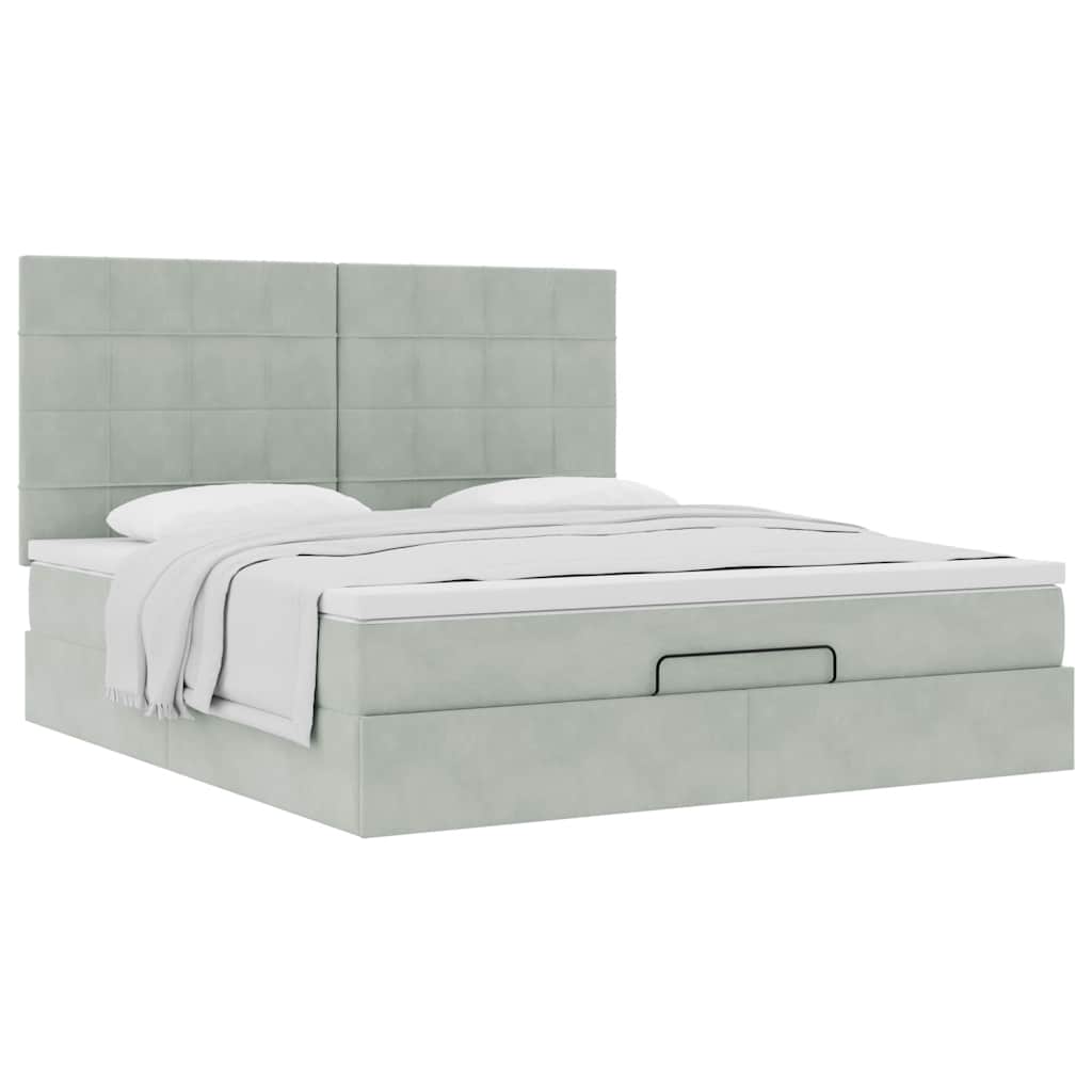 Ottoman bed met matrassen 180x200cm fluweel lichtgrijs
