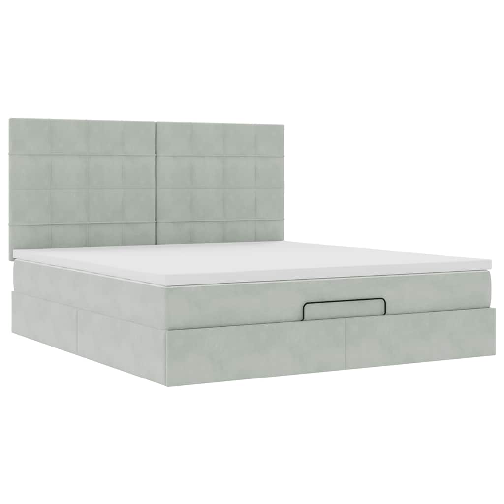 Ottoman bed met matrassen 180x200cm fluweel lichtgrijs