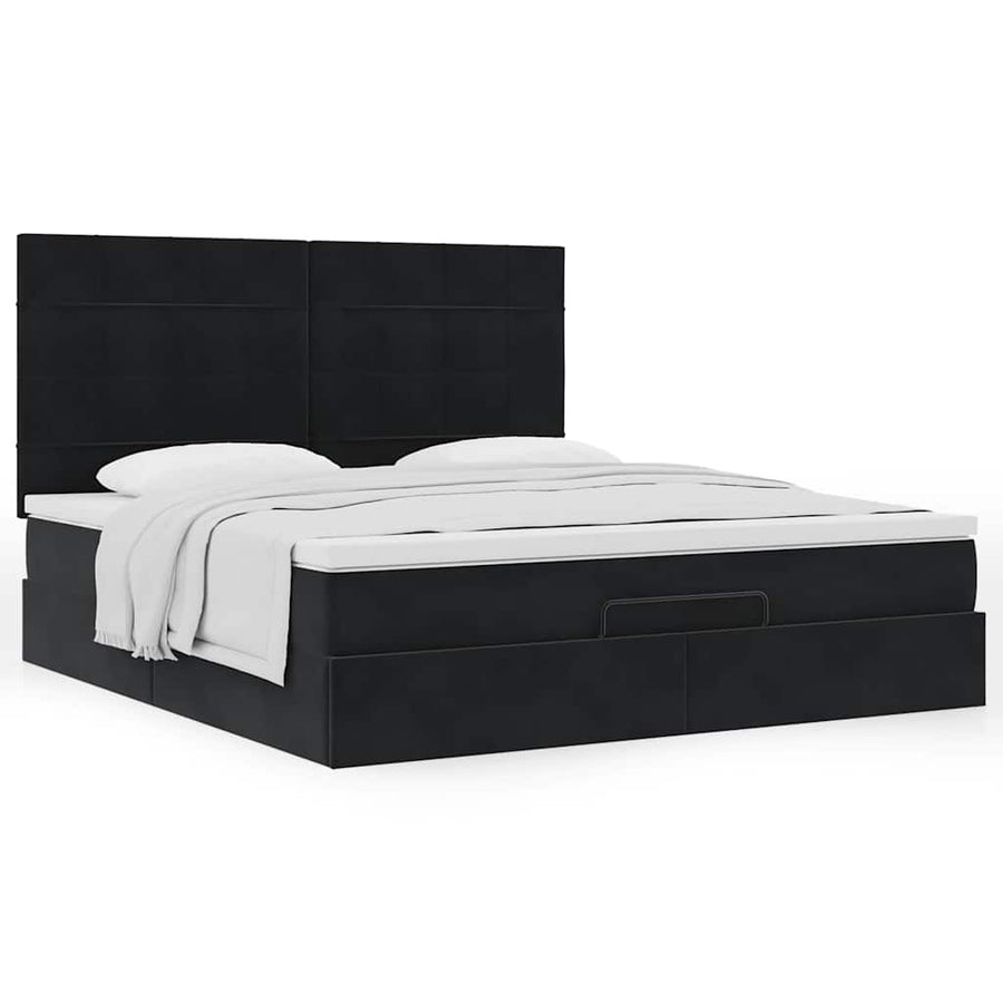 Ottoman Bed Met Matrassen 180X200Cm Fluweel 180 x 200 cm Zwart