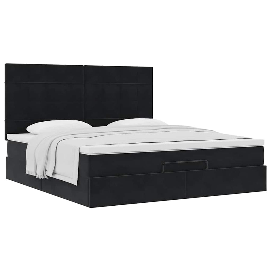 Ottoman Bed Met Matrassen 180X200Cm Fluweel 180 x 200 cm Zwart