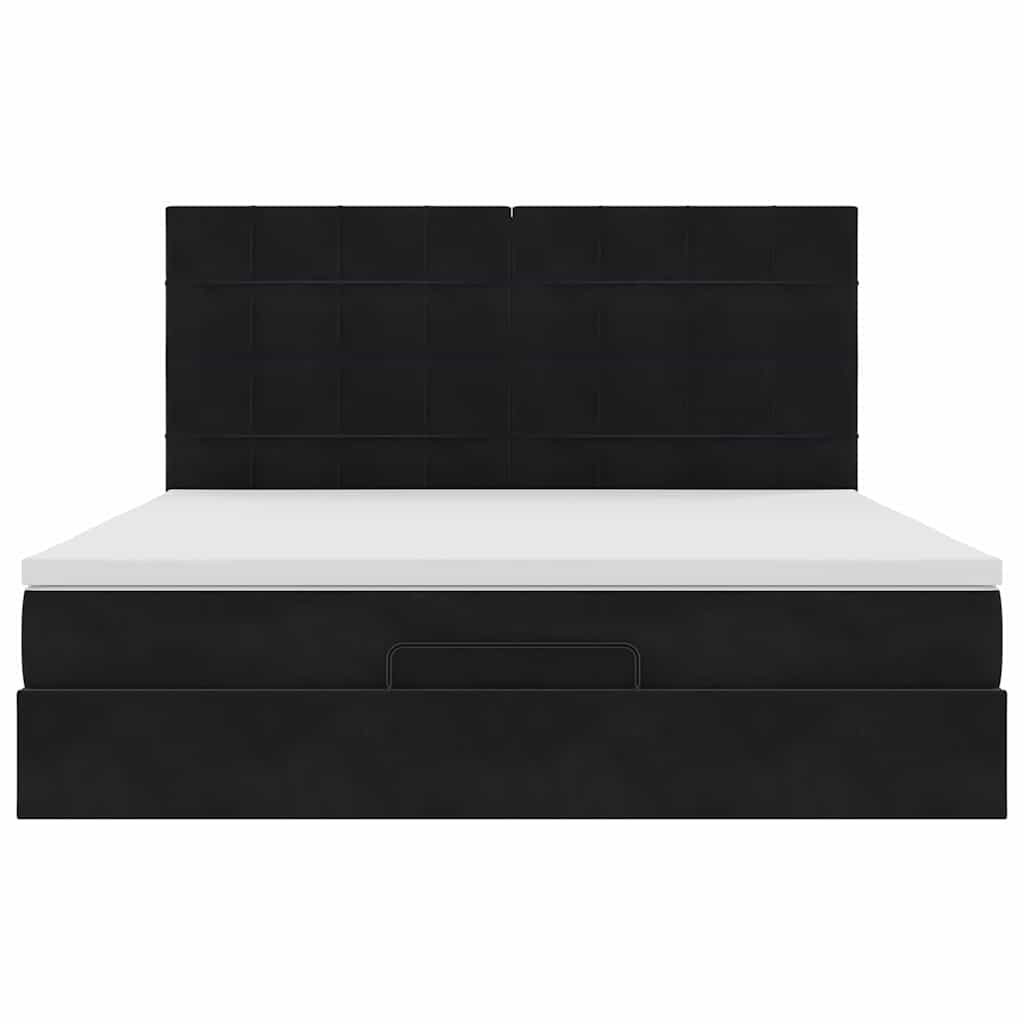 Ottoman Bed Met Matrassen 180X200Cm Fluweel 180 x 200 cm Zwart