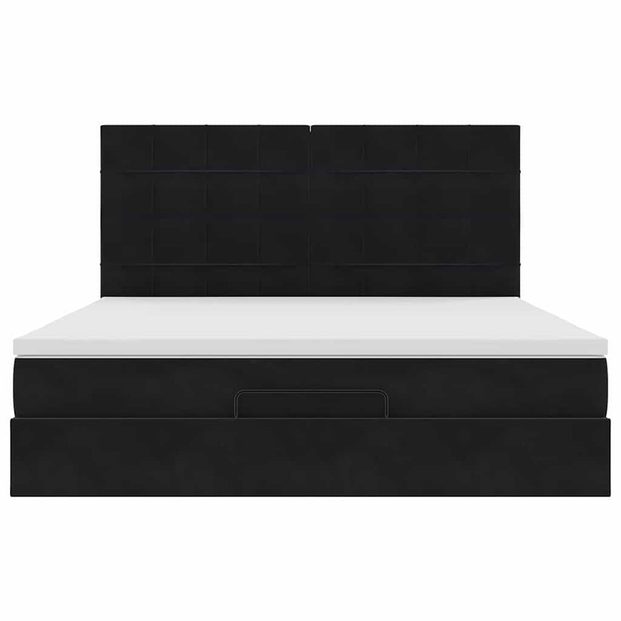Ottoman Bed Met Matrassen 180X200Cm Fluweel 180 x 200 cm Zwart