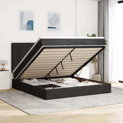 Ottoman Bed Met Matrassen 180X200Cm Fluweel 180 x 200 cm Zwart