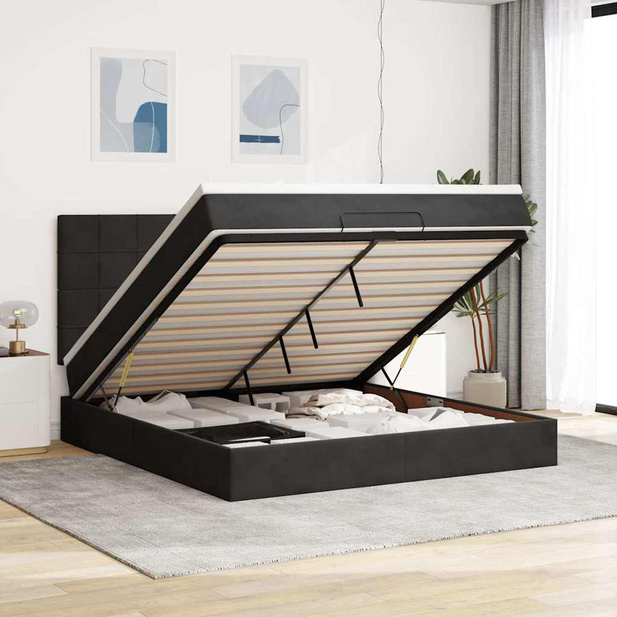 Ottoman Bed Met Matrassen 180X200Cm Fluweel 180 x 200 cm Zwart
