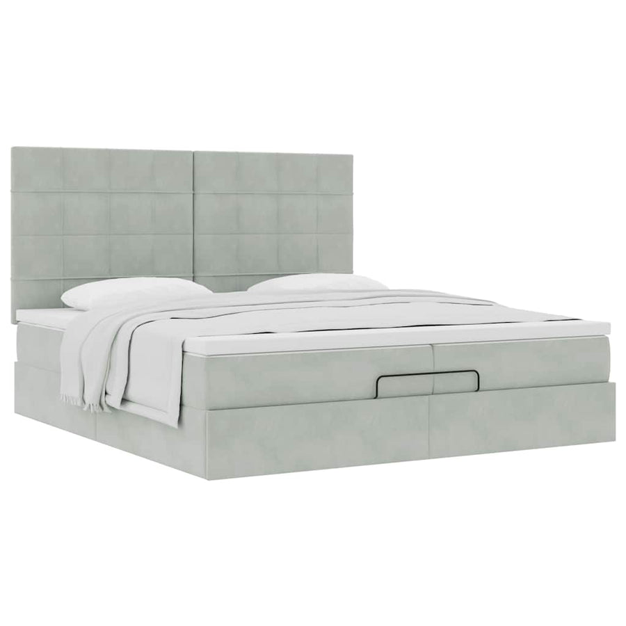 Ottoman bed met matrassen 200x200cm fluweel lichtgrijs