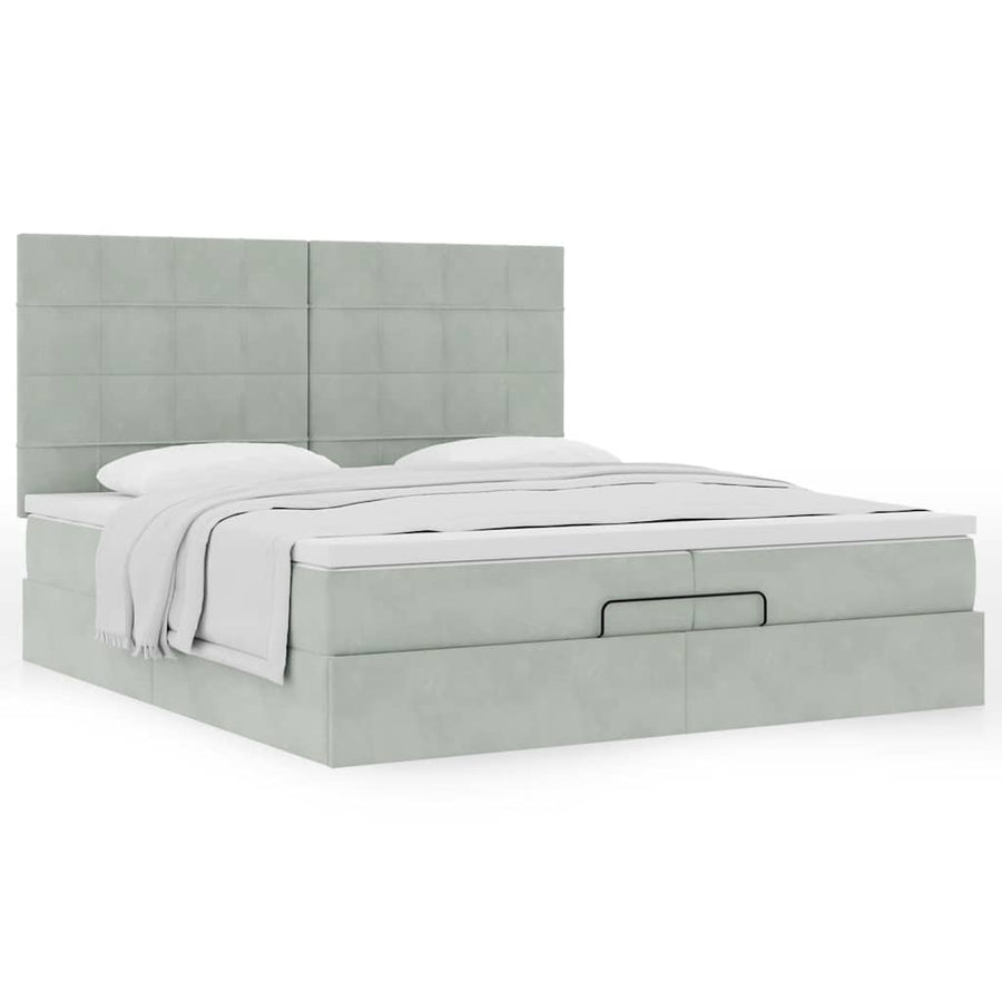 Ottoman bed met matrassen 200x200cm fluweel lichtgrijs