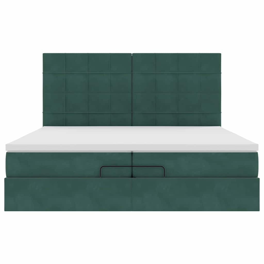 Ottoman Bed Met Matrassen 200X200Cm Fluweel Donkergroen
