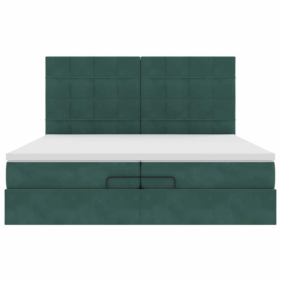Ottoman Bed Met Matrassen 200X200Cm Fluweel Donkergroen