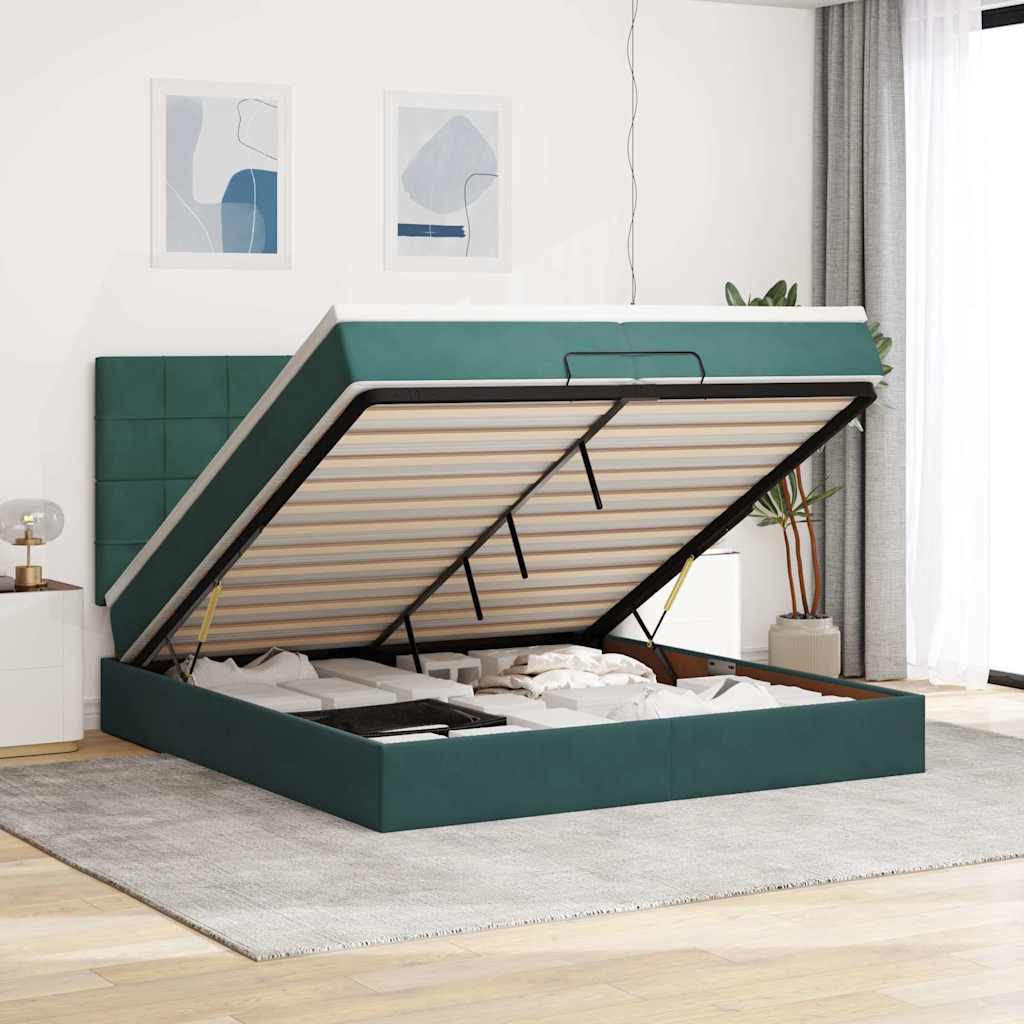 Ottoman Bed Met Matrassen 200X200Cm Fluweel Donkergroen