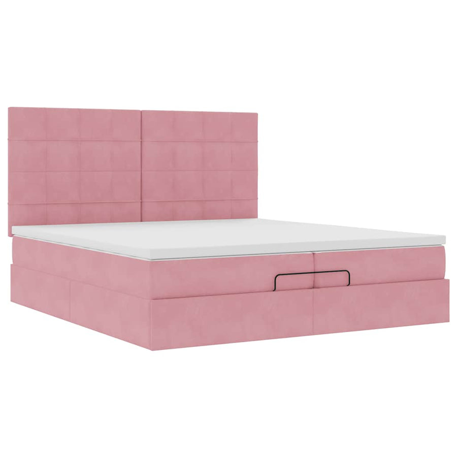 Ottoman bed met matrassen 200x200cm fluweel roze