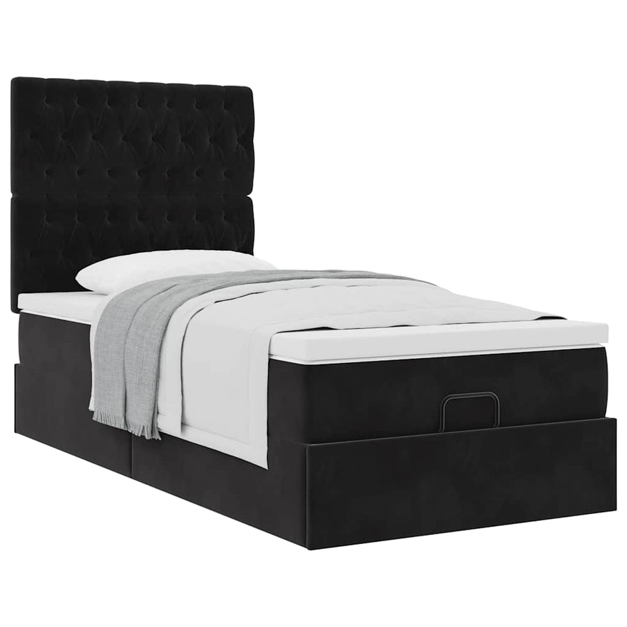 Ottoman bed met matrassen 80x200cm fluweel zwart