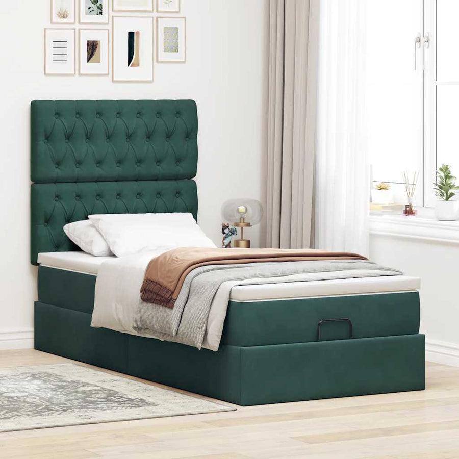 Ottoman bed met matrassen 80x200cm fluweel donkergroen