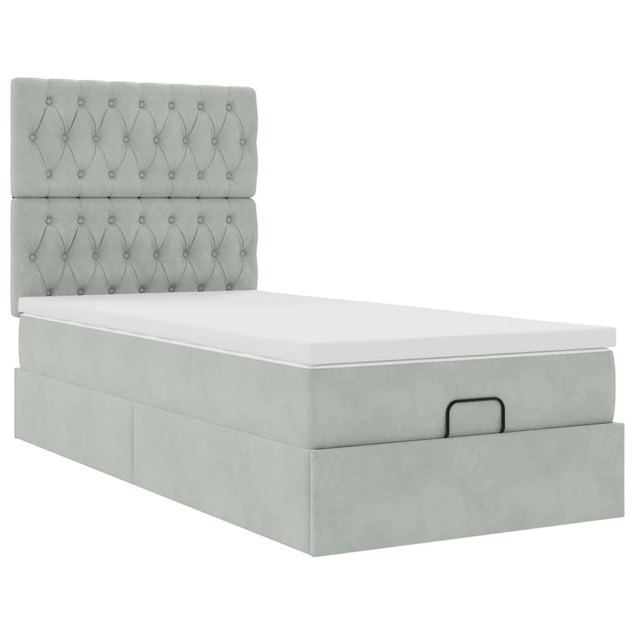 Ottoman bed met matrassen 90x190cm fluweel lichtgrijs