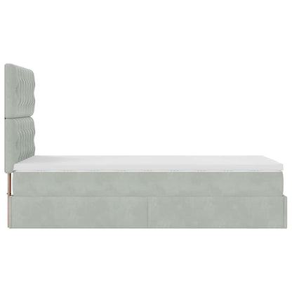 Ottoman bed met matrassen 90x190cm fluweel lichtgrijs