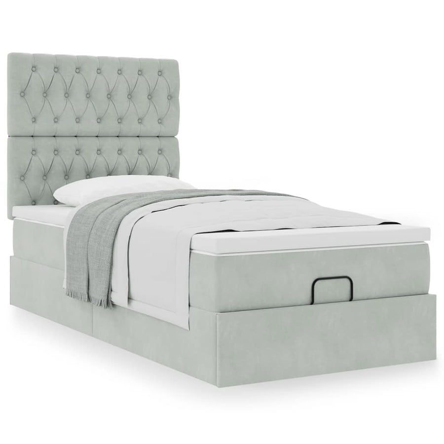 Ottoman bed met matrassen 90x190cm fluweel lichtgrijs