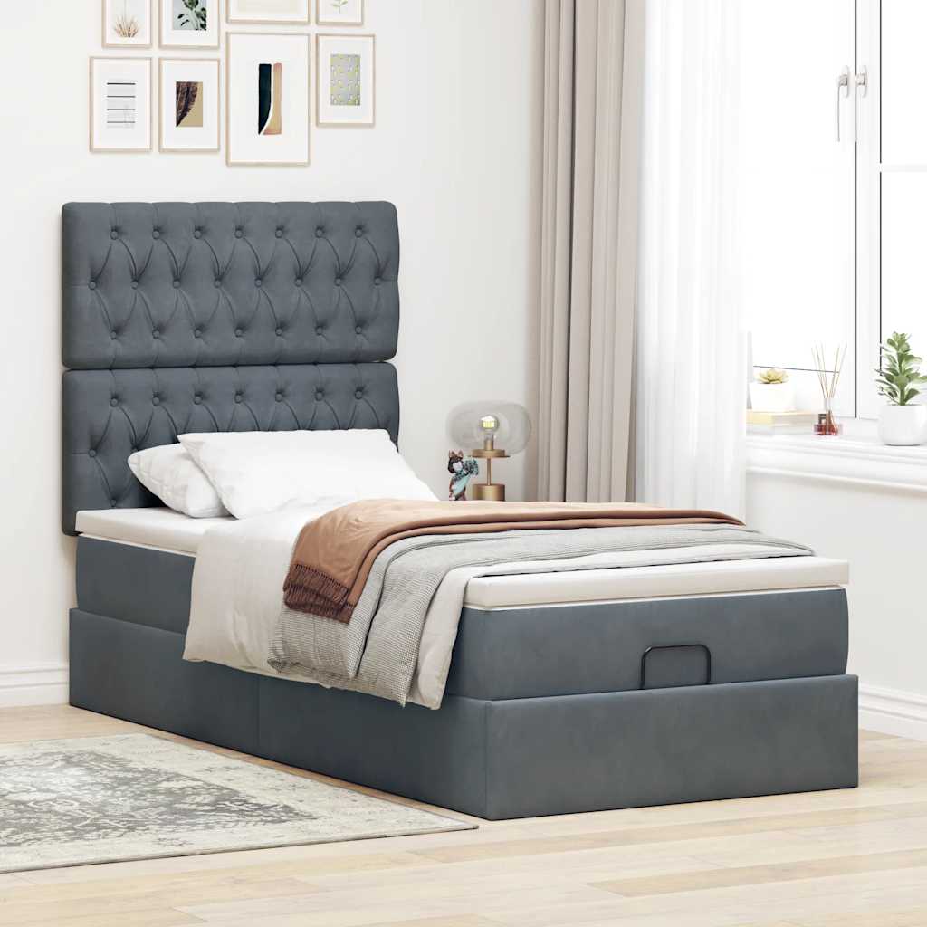 Ottoman bed met matrassen 90x190cm fluweel donkergrijs