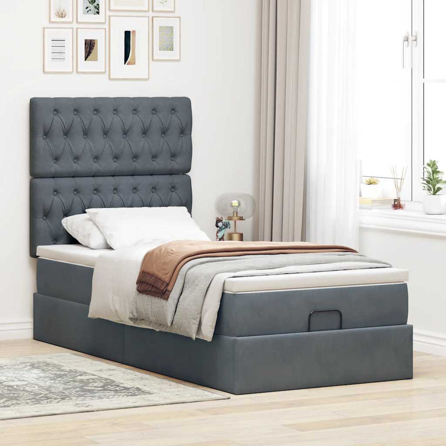 Ottoman bed met matrassen 90x190cm fluweel donkergrijs
