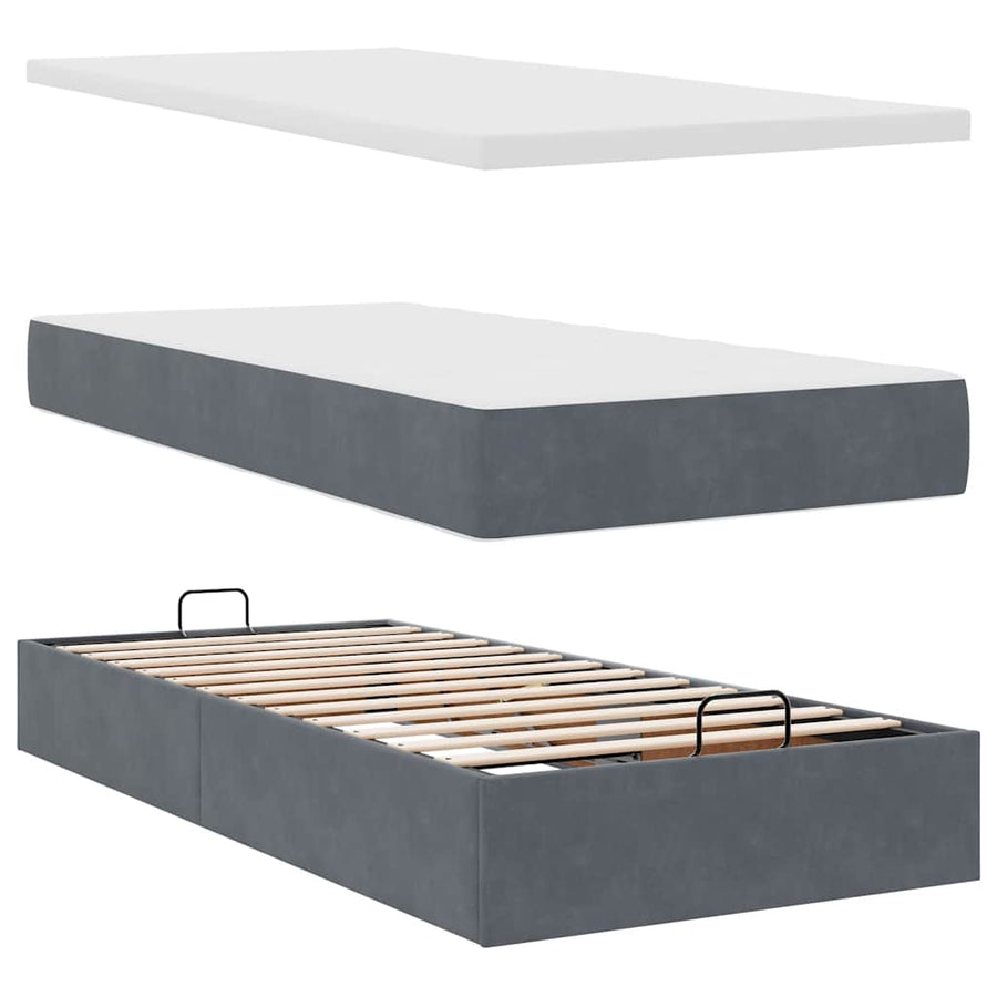 Ottoman bed met matrassen 90x190cm fluweel donkergrijs