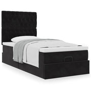 Ottomaans bed 90x190 cm fluweel zwart met opbergruimte