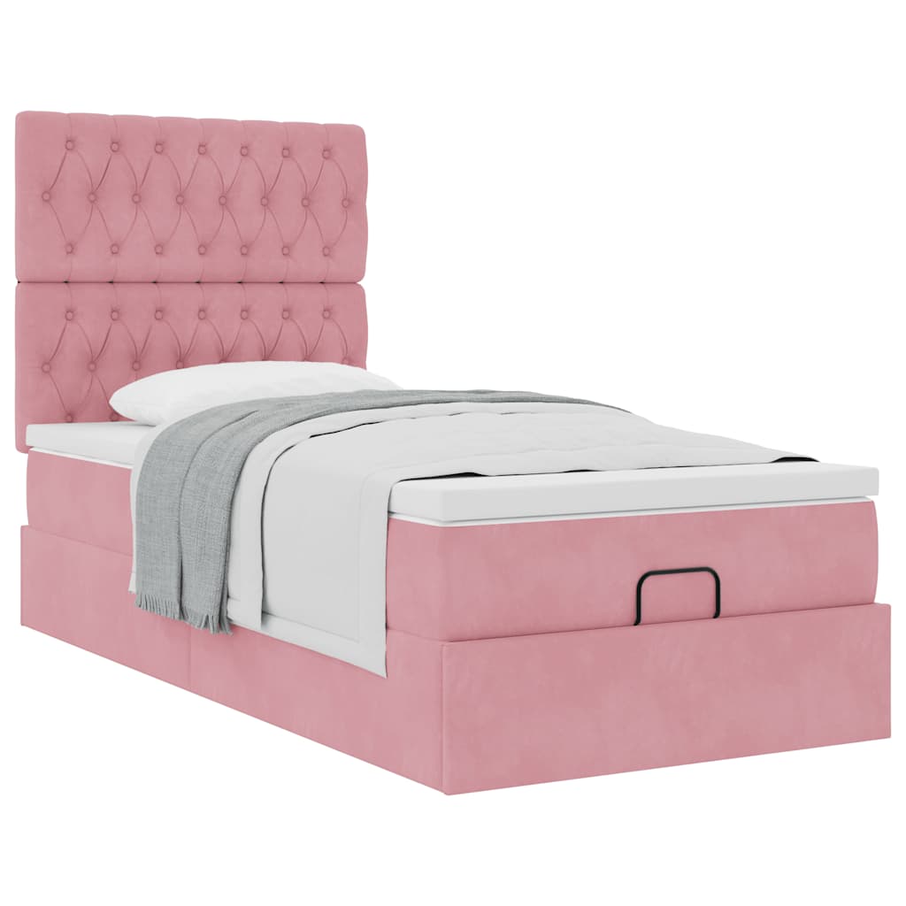 Ottoman bed met matrassen 90x190cm fluweel roze