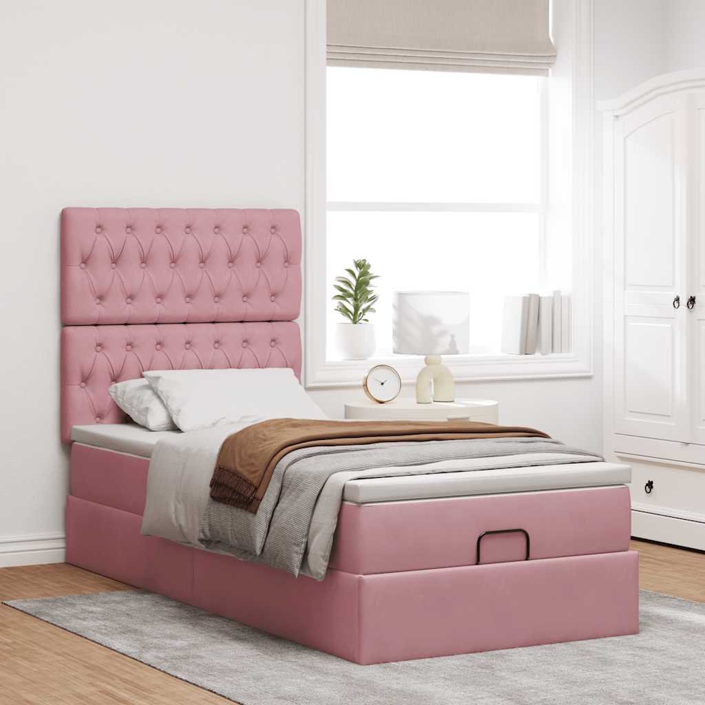 Ottoman bed met matrassen 90x190cm fluweel roze