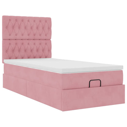 Ottoman bed met matrassen 90x190cm fluweel roze