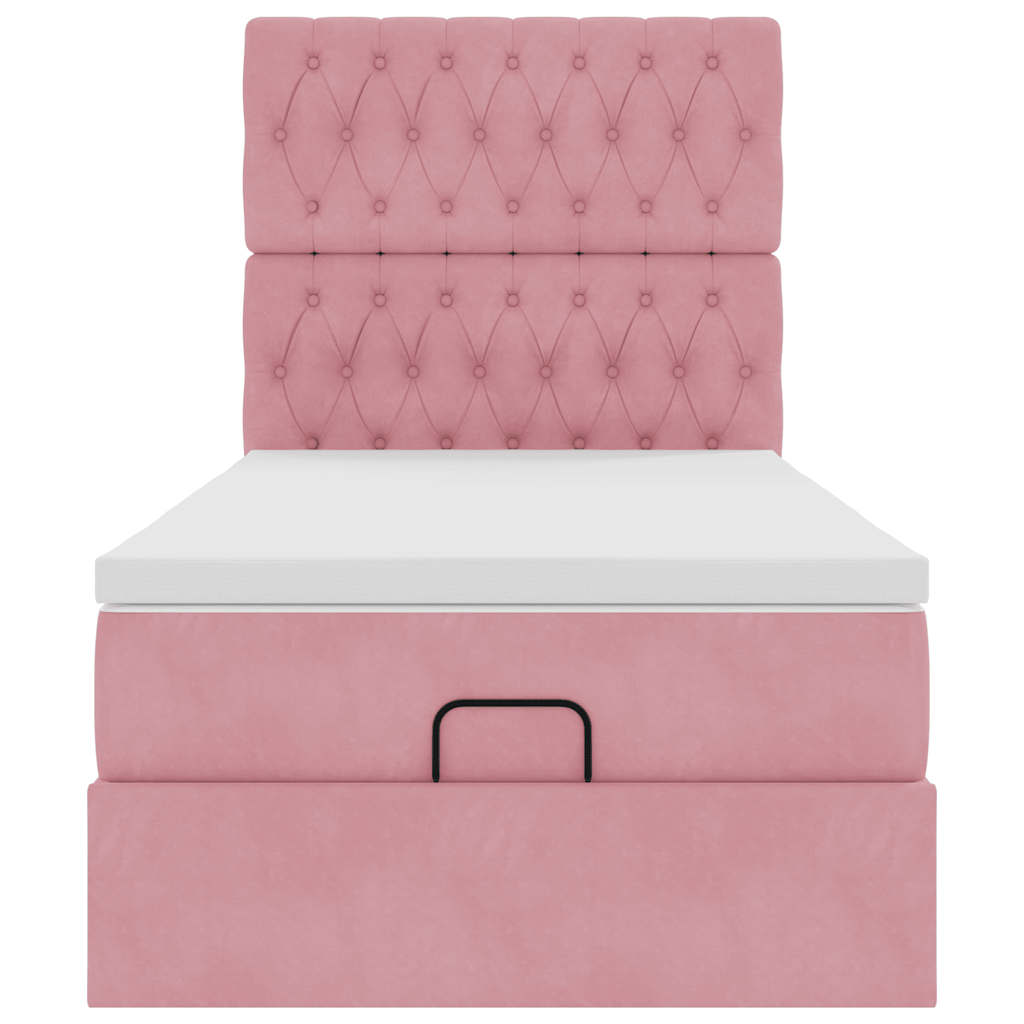 Ottoman bed met matrassen 90x190cm fluweel roze