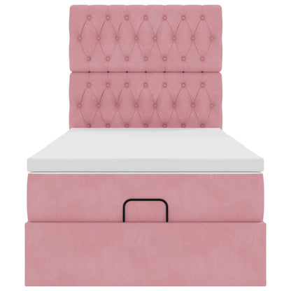 Ottoman bed met matrassen 90x190cm fluweel roze