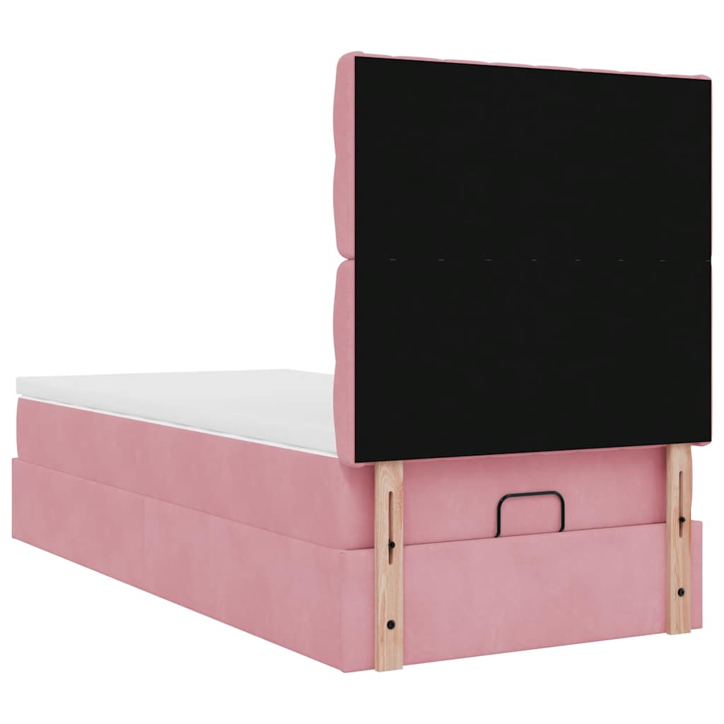 Ottoman bed met matrassen 90x190cm fluweel roze