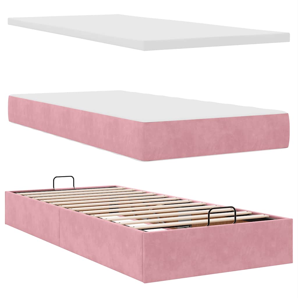 Ottoman bed met matrassen 90x190cm fluweel roze