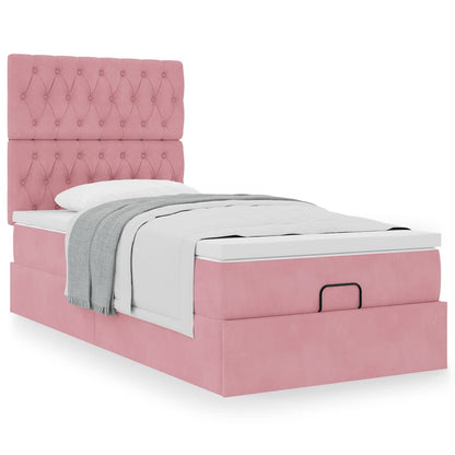 Ottoman bed met matrassen 90x190cm fluweel roze
