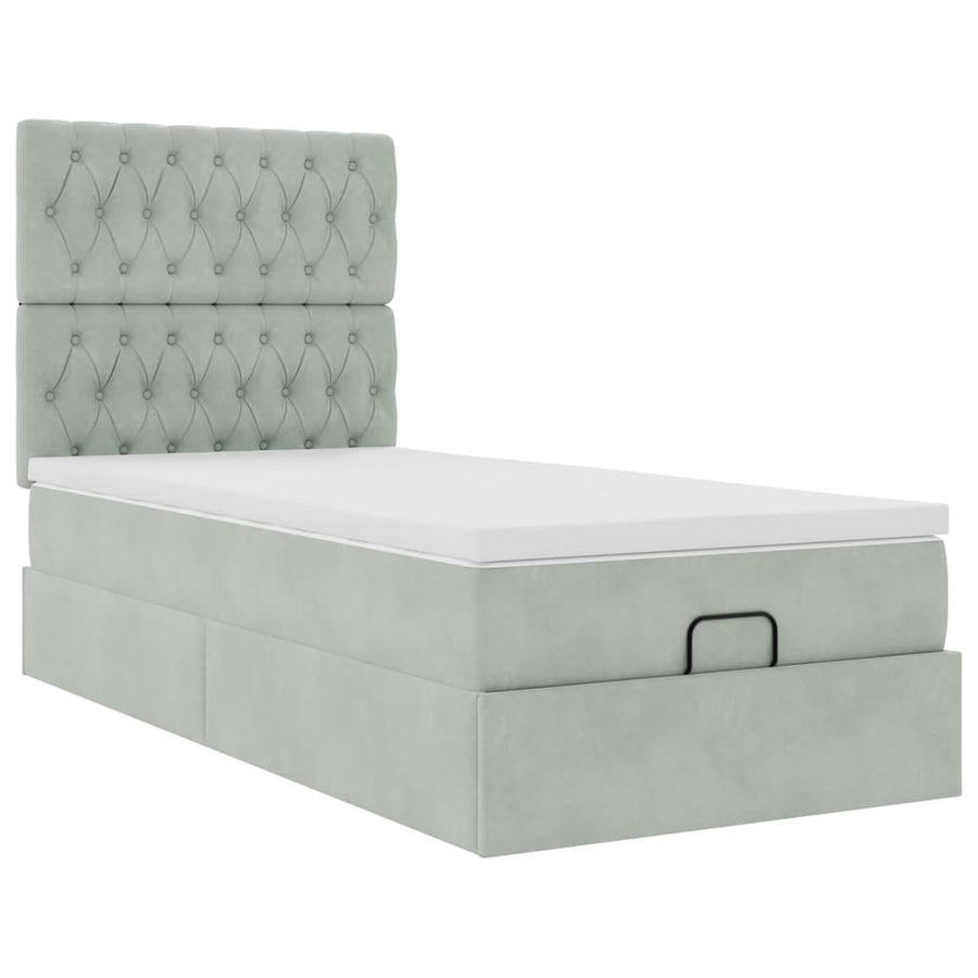 Ottoman bed met matrassen 90x200cm fluweel lichtgrijs