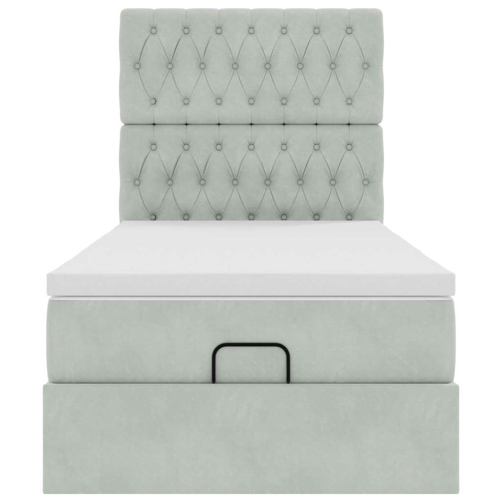 Ottoman bed met matrassen 90x200cm fluweel lichtgrijs